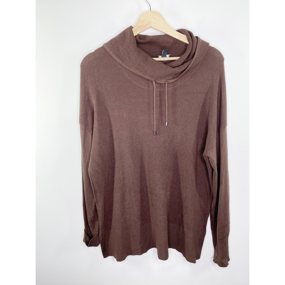 Jones New York Brown Waffle Knit Cowl Neck Sweater Womens M‎ Cozy Casual